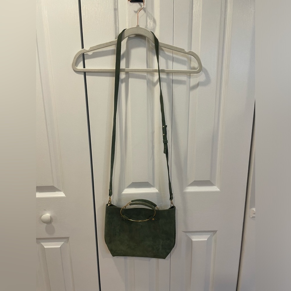 real suede green handbag